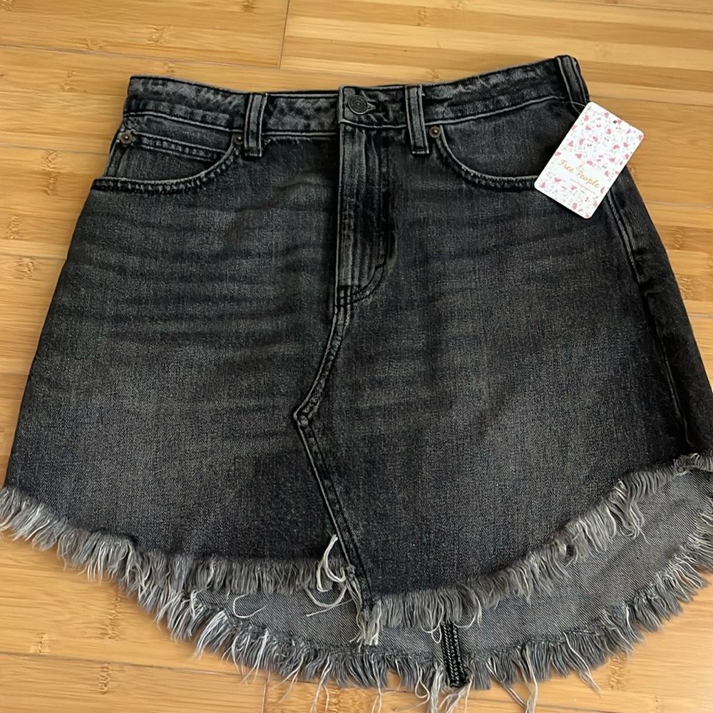 NWT Free People black Mavrerick raw hem denim skirt